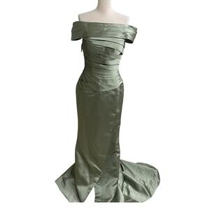 Missacc‎ nwt sz 2-4??Off Shoulder Evening Gown  Dress Green Sleeveless Maxi